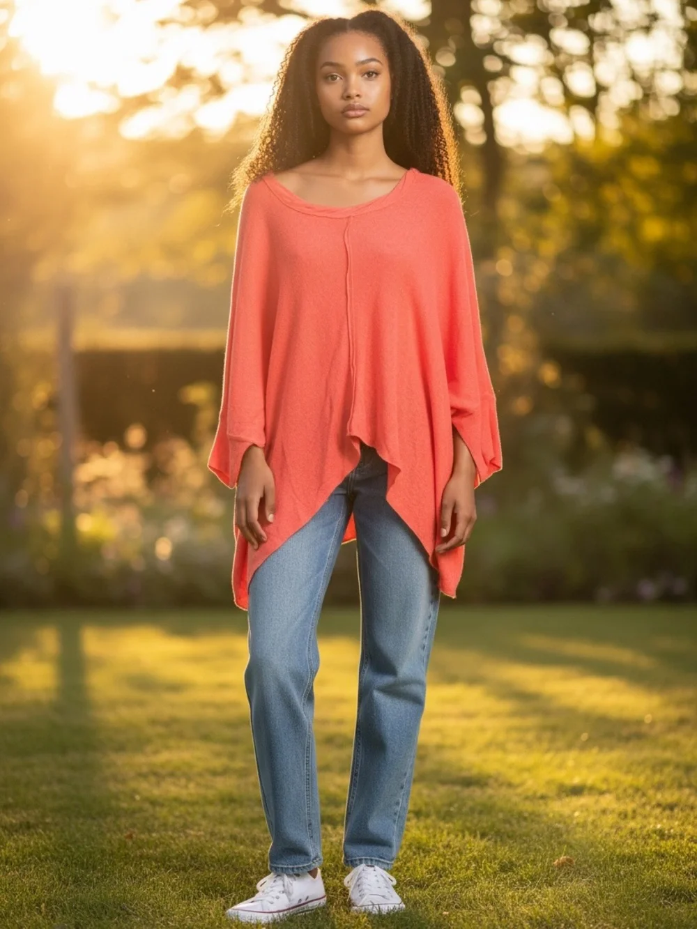 Free people Relaxed Coral Asymmetric Knit Top